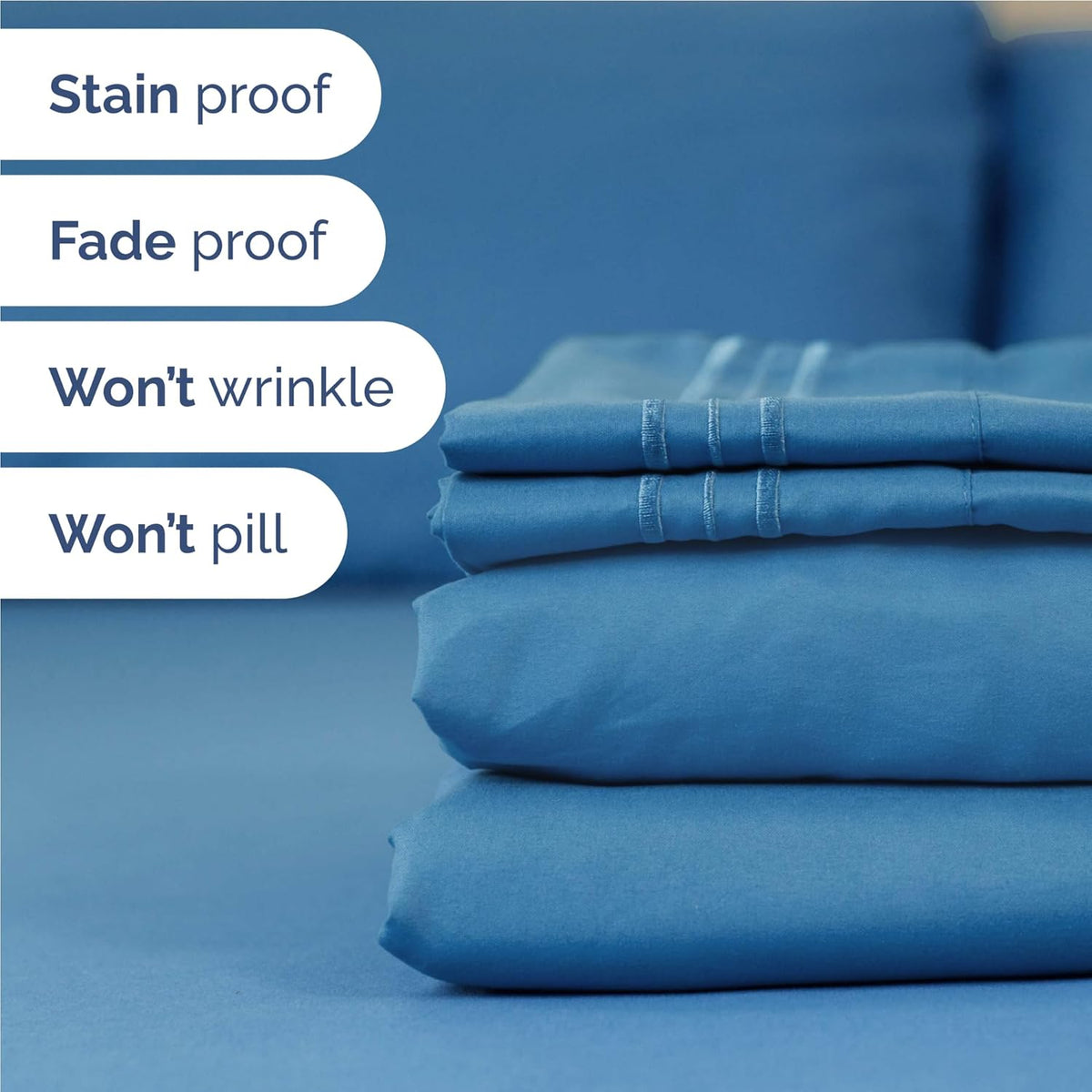 Twin XL Size 3 Piece Sheet Set - Comfy Breathable & Cooling Bed Sheets Set - Hotel Luxury Bedding for Women, Men, Kids, Teens, Boys & Girls - Deep Pockets, Soft, Wrinkle Free - Oeko-Tex - Denim Blue