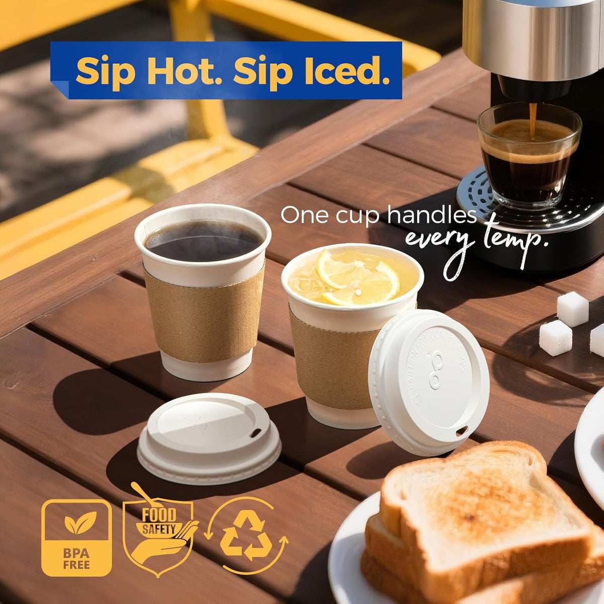 Fit Meal Prep 100 Pack 10 oz Disposable Coffee Cups with Lids, Sleeves, Leak-Proof To Go Coffee Cups with Lids, Durable Hot Paper Cups for Home, Office, Party, Business