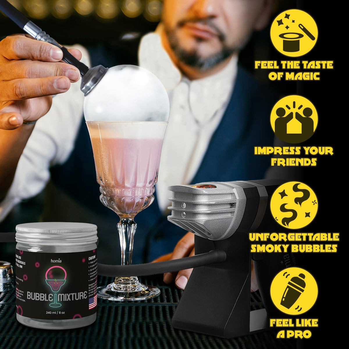 Smoking Gun Edible NON-toxic Bubble Mixture for Cocktail - (2 x 8oz), Wood Smoke Infuser and Smoker Machine Accessory - Cold Smoke for Drinks - Pack of 2 - made in USA