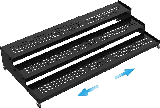 Expandable Spice Rack organizer with 3-Tier step shelf,Modern Design heavy duty,Non Skid and Visibility,Great for Kitchen Cabinet, Pantry and more(1PACK/BLACK)