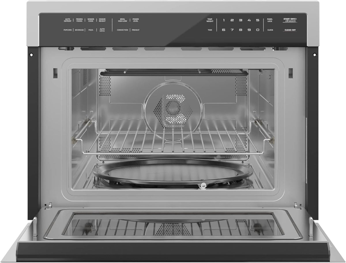 KoolMore 24 Inch Built-in Convection Oven and Microwave Combination with Broil, Soft Close Door, 1000 Watt Power, Stainless Steel Finish, Touch Control LCD Display (KM-CWO24-SS)