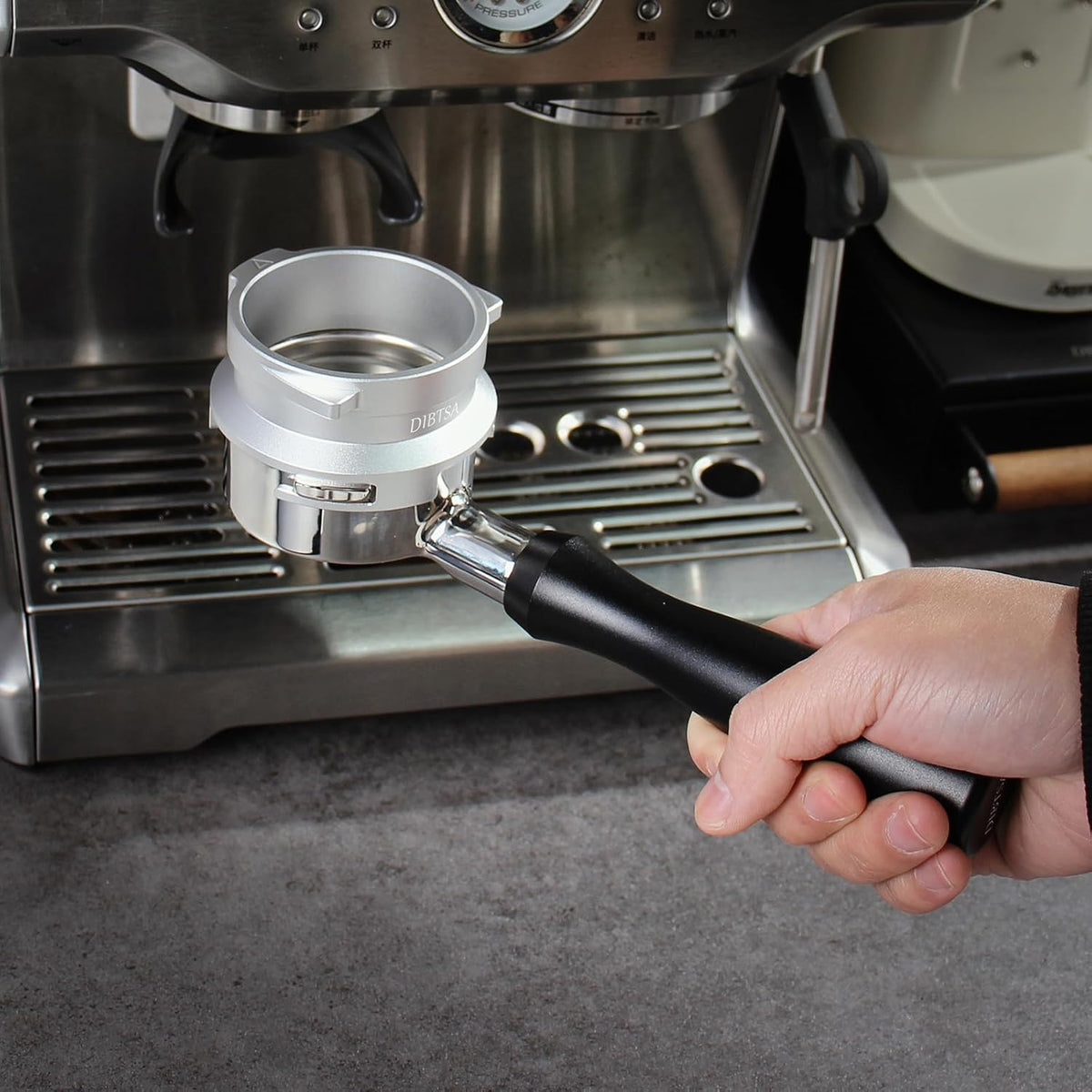 Espresso Dosing Funnel Compatible with Barsetto, Calphalon Temp IQ 58mm Portafilter, Aluminum Alloy, Silver