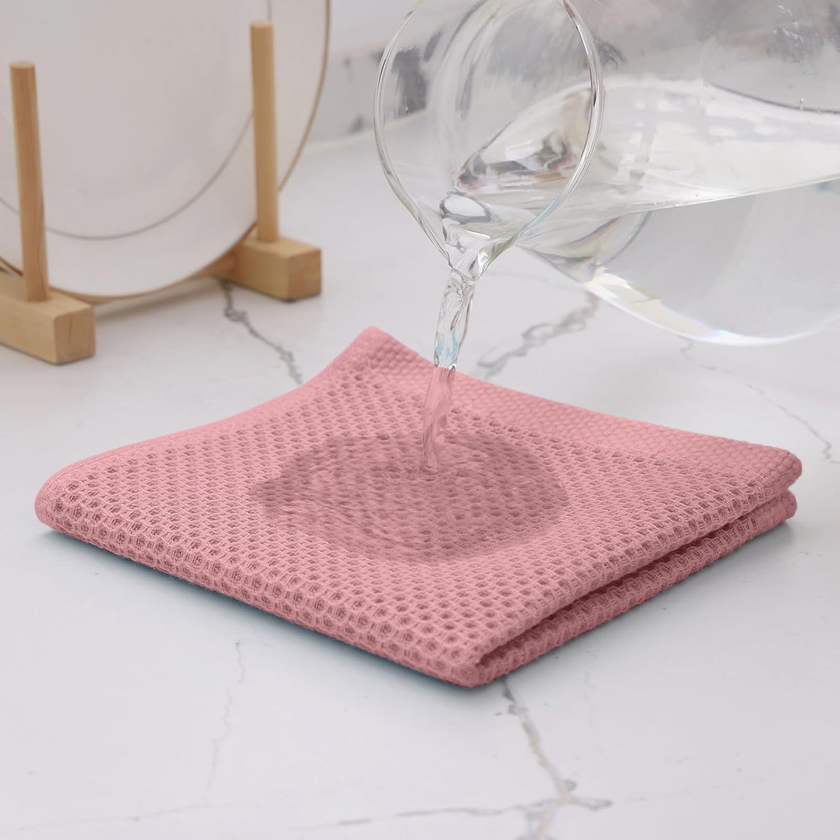 Kitinjoy 100% Cotton Kitchen Dish Cloths (12 X 12 Inches, Dried Roses),6 Pack Waffle Weave Ultra Soft Absorbent Dish Towels for Drying Dishes Quick Drying Kitchen Towels Dish Rags