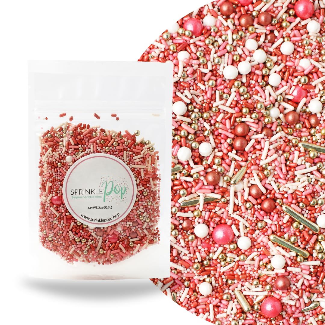 Sprinkle Pop Vintage Rose Gold Sprinkle Mix| Blush White Rose Gold Sprinkles with Gold Dragees| Sprinkles Made in USA for Decorating Wedding Bridal Shower Valentines Day Cakes Cookies Cupcakes, 2oz