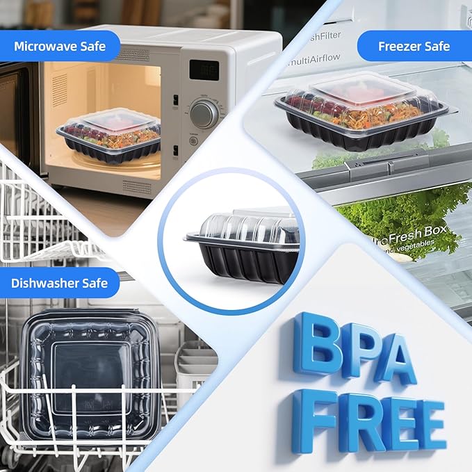 YANGRUI Plastic Containers 9.5" 38 oz 45 Pack - High Clarity Anti Fog Shrink Wrap Commercial PP BPA Free Meal Prep Box | Freezer & Microwave Safe | Reusable & Disposable Restaurant Takeout Container