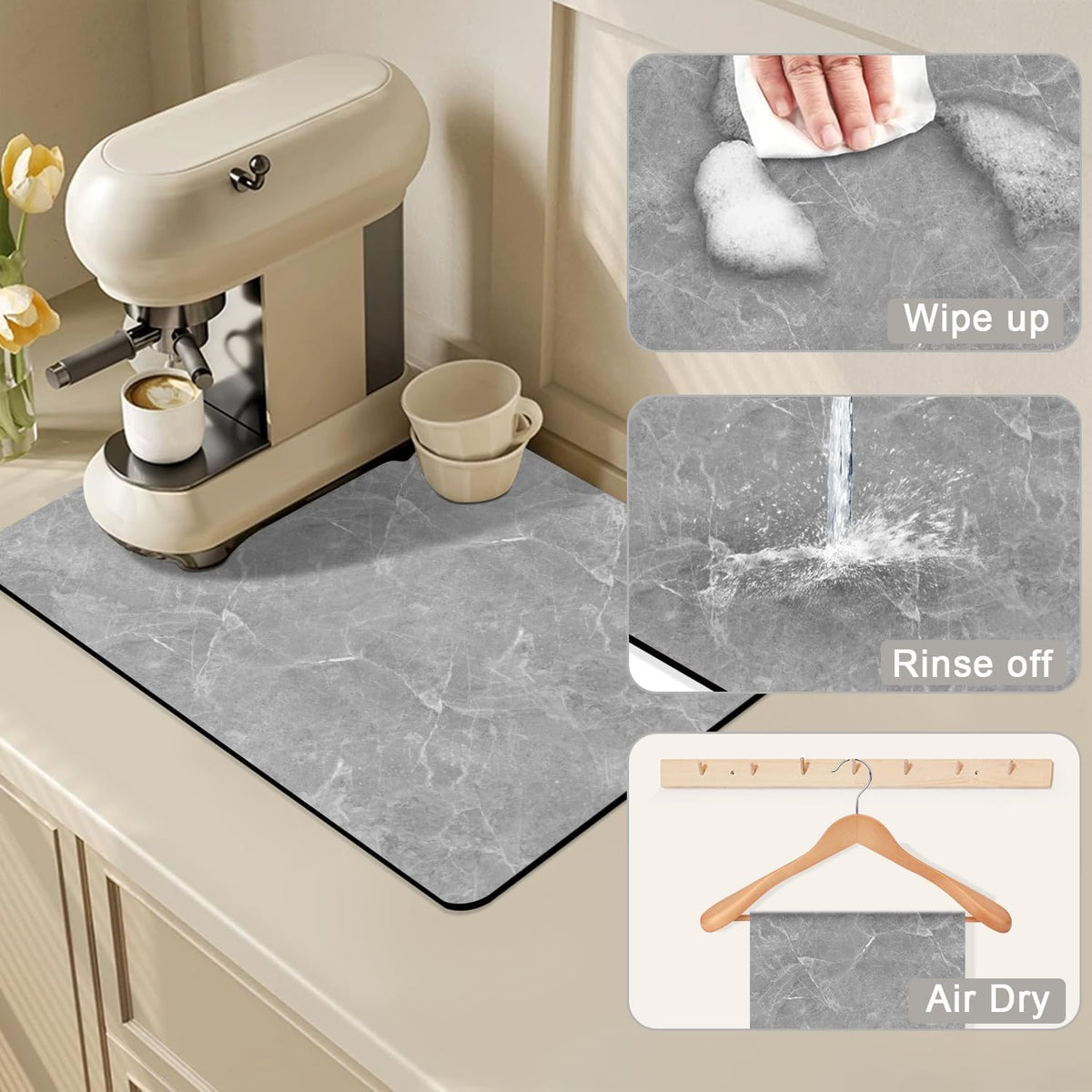 Golener Coffee Maker Mat for Countertops, 19" x 13" Dripper Pad, Absorbent Washable Reversible Microfiber Dish Drying Mat, Kitchen Accessories, Under Small Appliance Mat