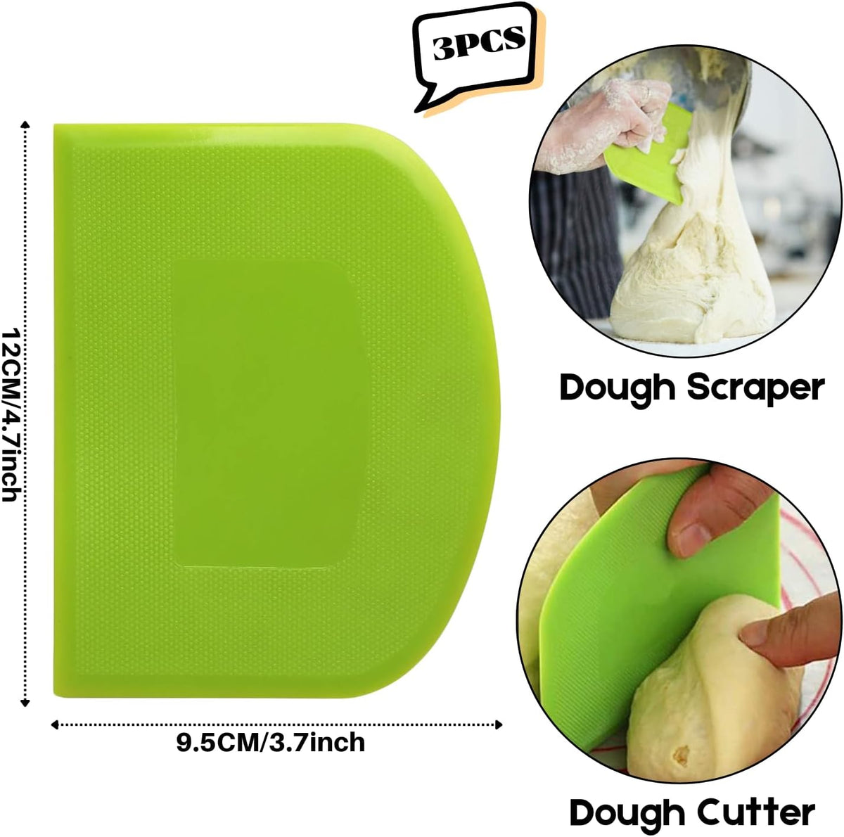 SURDOCA Dough Scraper Bench Scraper - 3P 4.7x3.7" Plastic Flexible Bowl Scraper, Sharp Edge & Angles Cake Scraper. Non-Slip Bakeware Decorating Tools Sculpting & Modeling Tools - Yellow+Green+Yellow