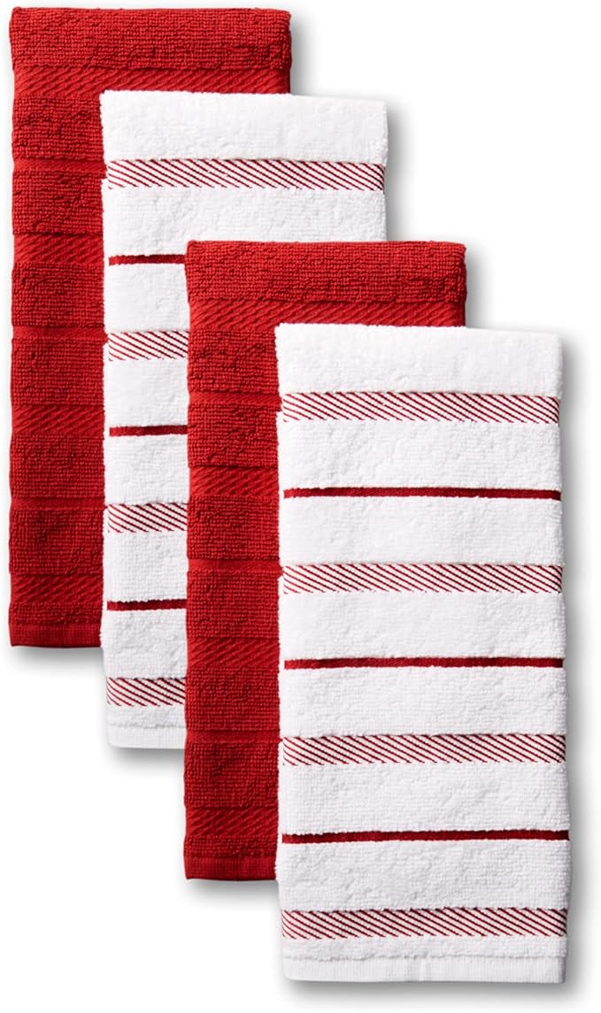 KitchenAid Albany Kitchen Towel 4-Pack Set, Passion Red/White, 16"x26"