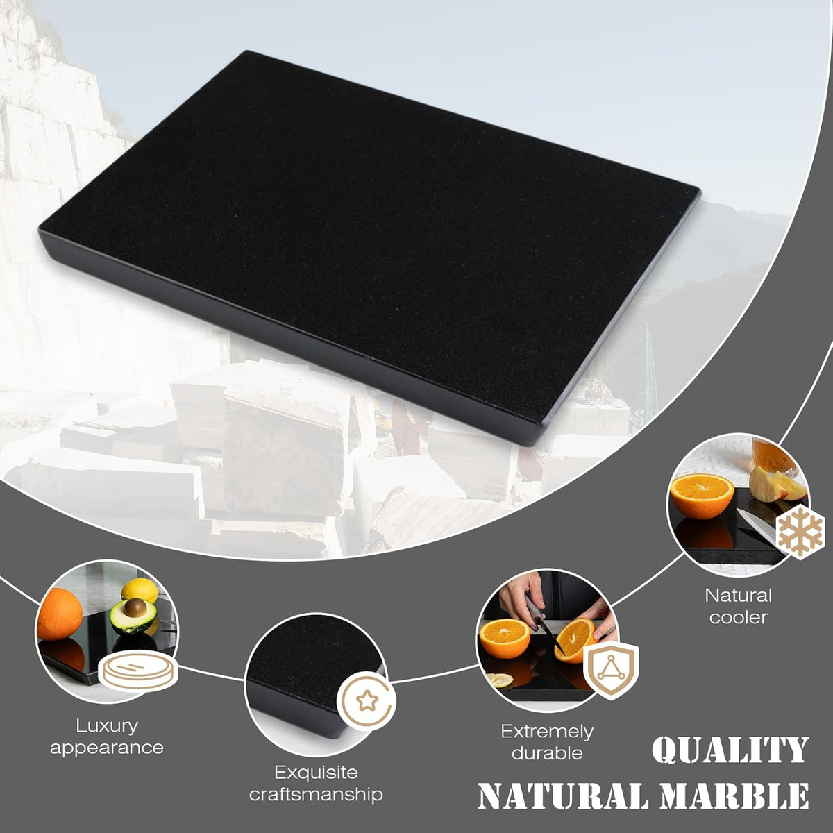 Koville Black Marble Cutting Boards for Kitchen Countertop, Natural Marble Cutting Board Pastry Board Cheese Boards for Home Kitchen Decor, Stone Chopping Serving Tray for Charcuterie