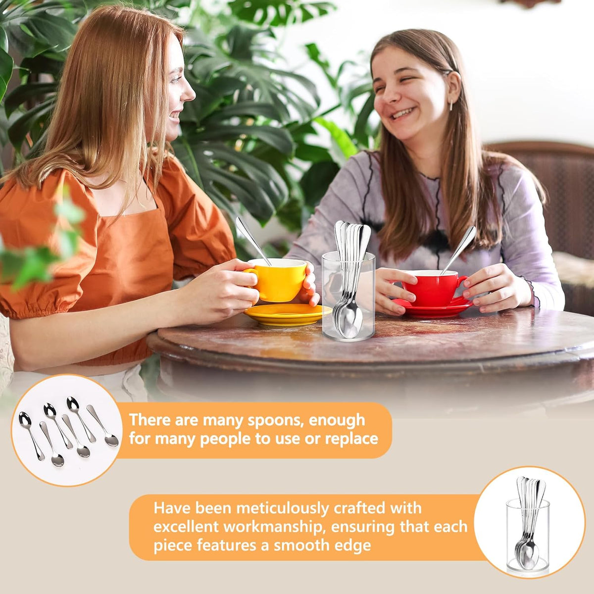 6 Pcs Mini Coffee Spoons with Holder 4.7 inch Demitasse Espresso Stainless Steel Spoons Silver with Acrylic Cylinder Holder for Coffee Bar Home Tea Party (6)