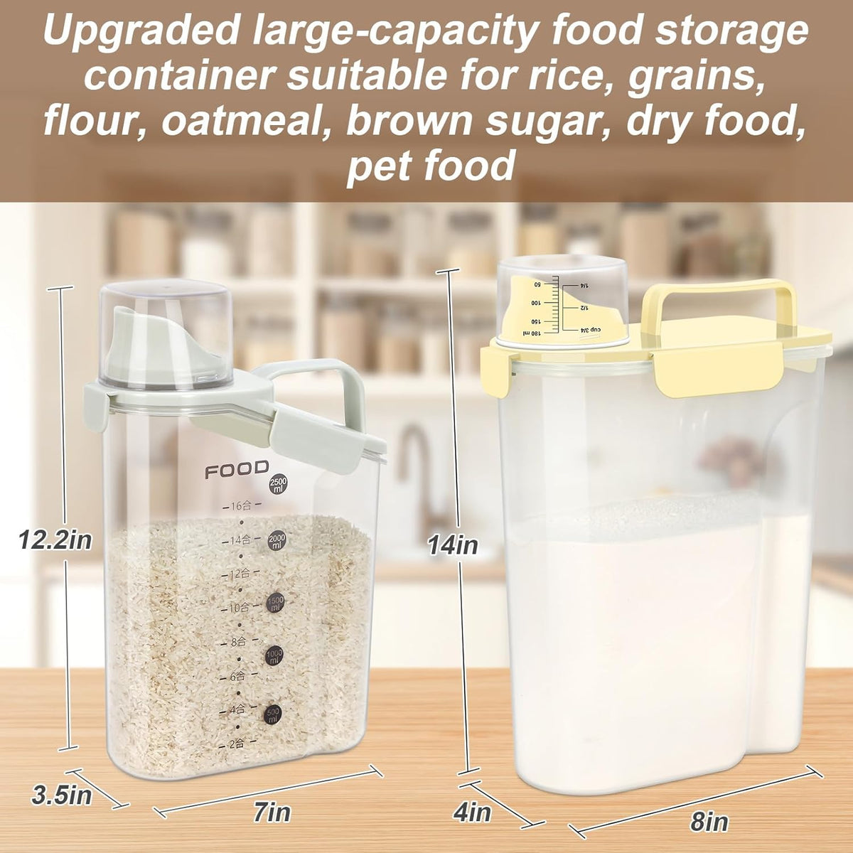 Rice Storage Container, Cereal Containers Storage, Dry Food Airtight Dispenser BPA Free, Clear Plastic Kitchen and Pantry Organization Bin (1, Egg yolk, 5.28Qt)