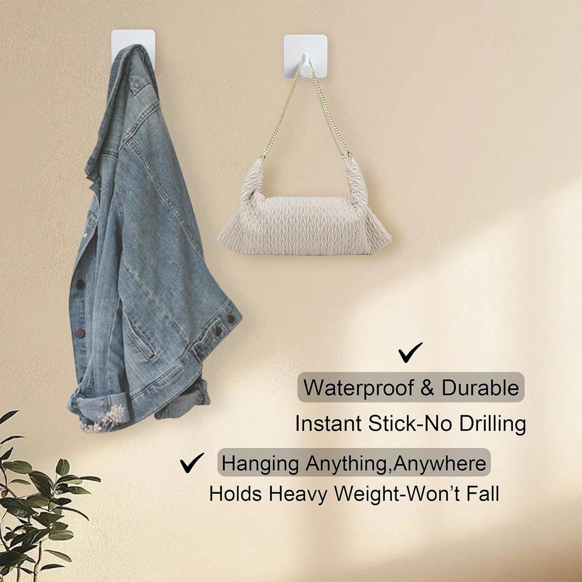 Aluminum Wall Hooks, No Drill Damage-Free Adhesive Hook, Product for Hanging Heavy Duty for Bathroom Kitchen Home (Single Square White Hook, 4)