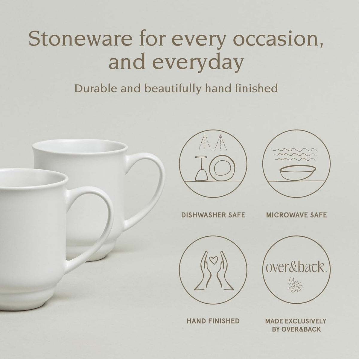 over&back Rim Stoneware Coffee Mugs - 4-Piece Mug Set - Enjoy the Perfect Cup of Coffee, Tea, Latte, and More - Semi-Matte White - 16oz
