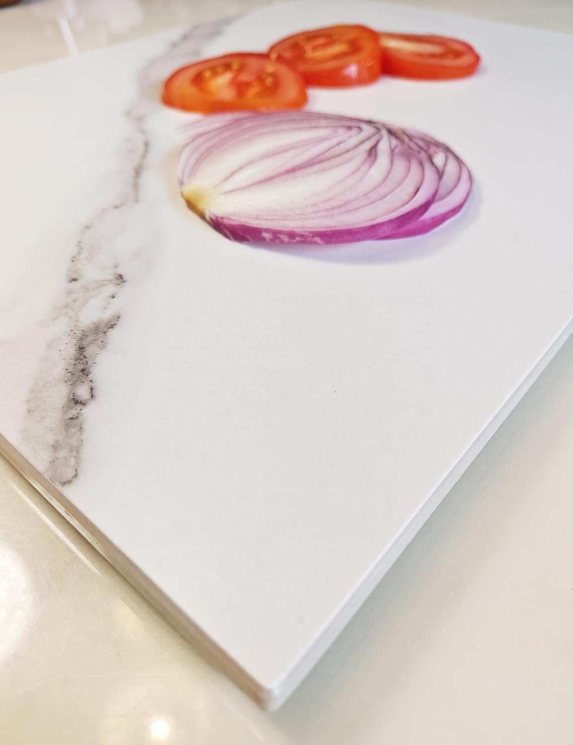 Multi-Purpose Pastry Marble Design Stone Tray Cutting Board Slab With Non-Slip Feet,Stone Cheese Pastry Board,Marble Serving Tray, Easy To Clean(16" x 12") (XR902, 16 * 12)