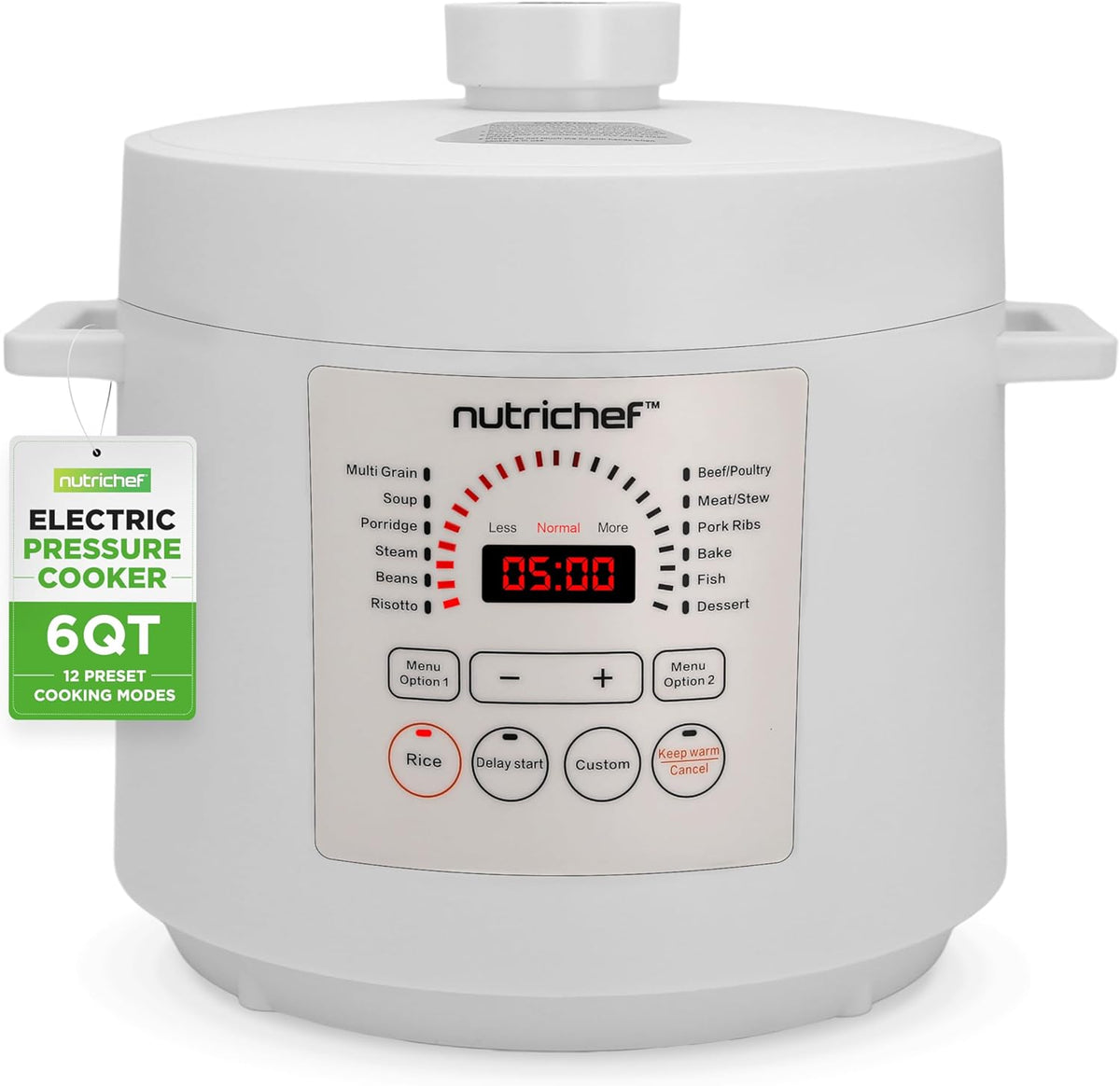 NutriChef Electric Pressure Cooker 6 Quart Capacity | 9 Function Digital Countertop Pressure Cooker | Adjustable Time & Temperature | Cook, Bake, Steam, & Braise | 13.1 x 11.4 IN | White