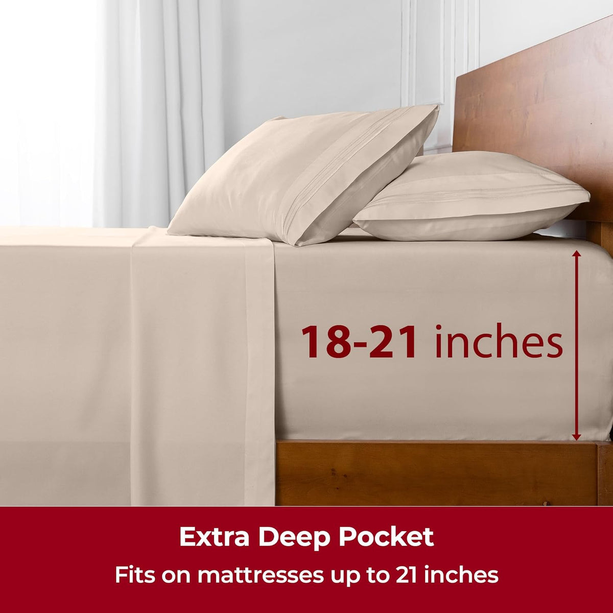 Mellanni Extra Deep Twin Sheets - 3 PC Iconic Collection Bedding - Hotel Luxury, Ultra Soft, Cooling Bed Sheets - Wrinkle, Fade, Stain Resistant (Twin, Beige)