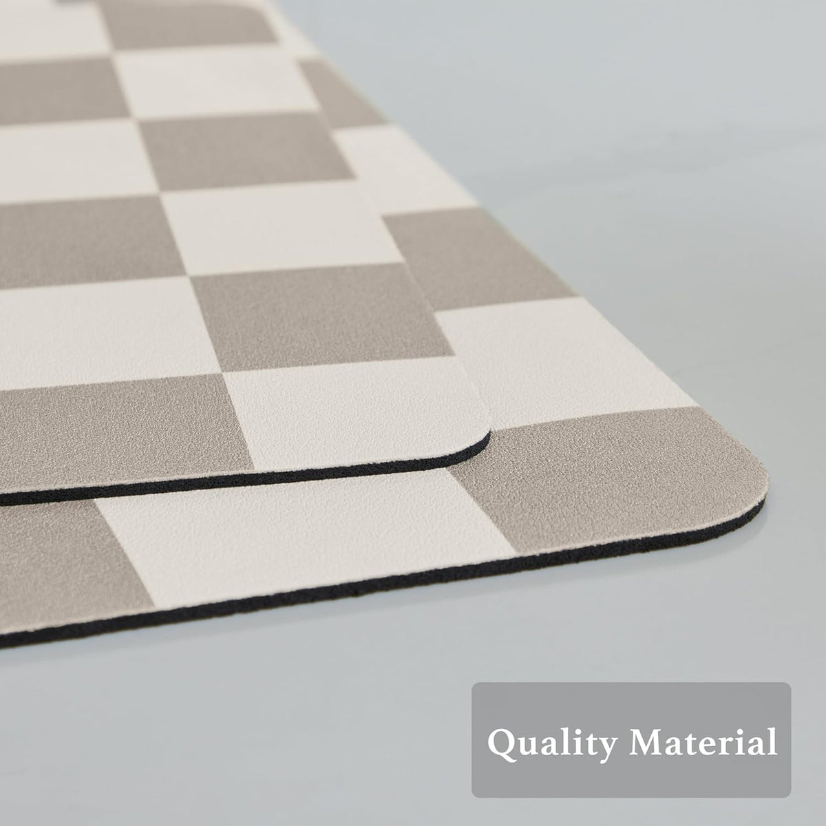 Checkered Dish Drying Mat for Kitchen Counter, Coffee Bar Station Accessories, Retro Cute Aesthetic Modern Absorbent Drainer Mat Kitchen Drying Mat Easy Clean, Khaki 12" x 19"
