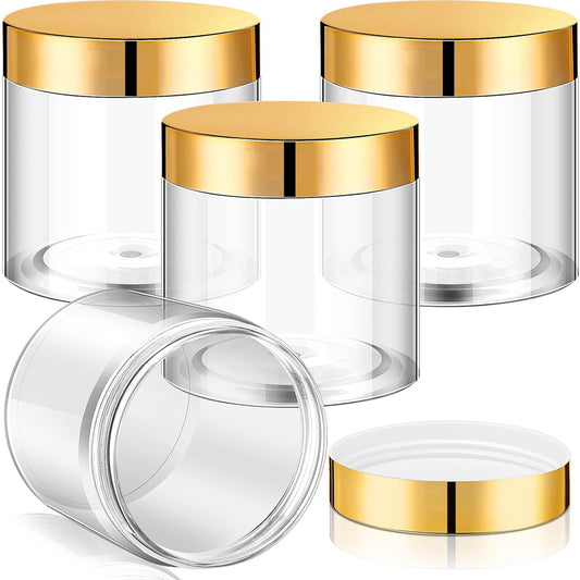 Patelai 4 Pieces Round Wide-mouth Leak Proof Plastic Container Jars with Lids for Travel Storage Makeup Beauty Products Face Creams Oils Salves Ointments DIY Making(8 Ounce,Gold)