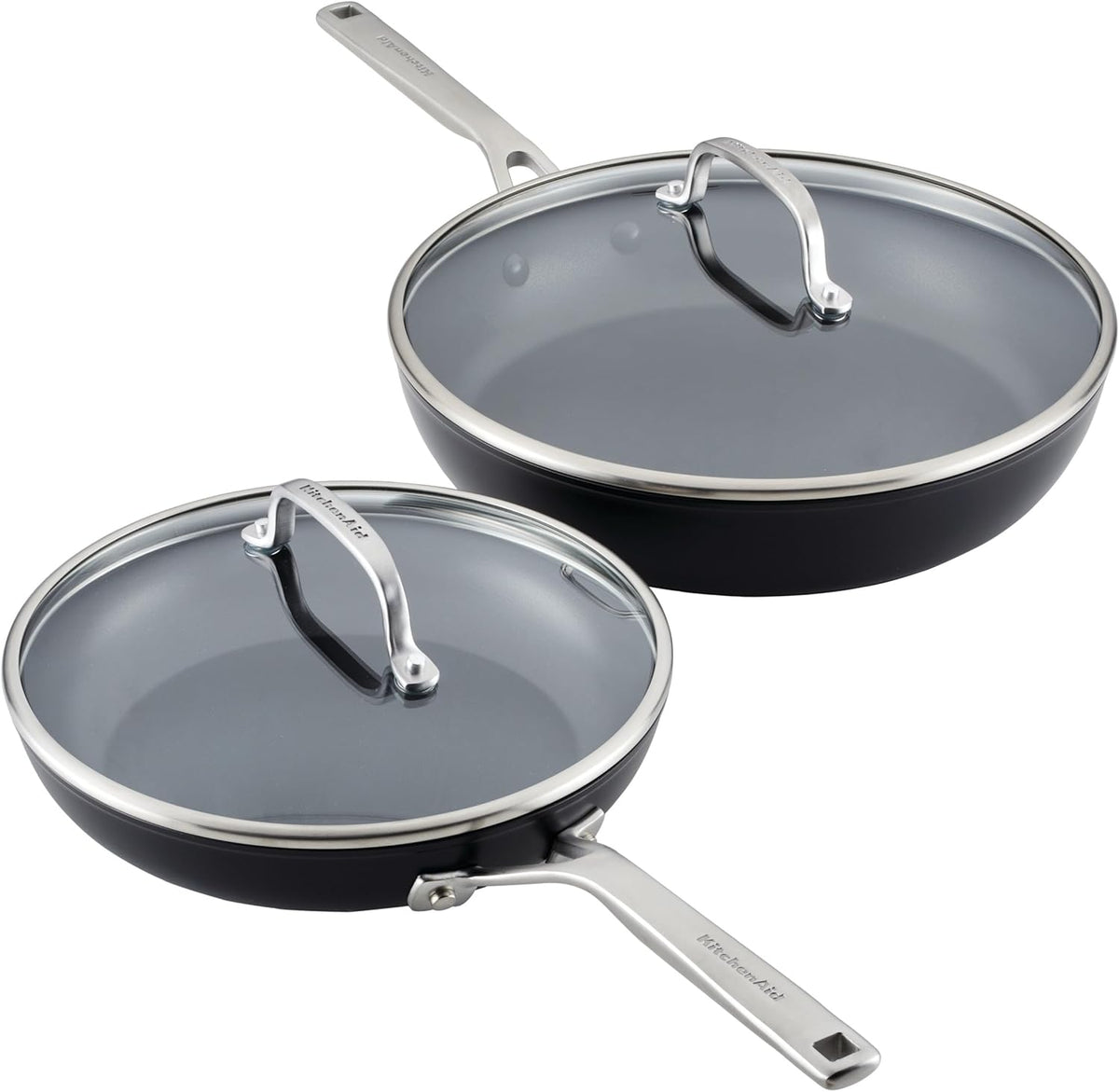 KitchenAid Hard Anodized Induction Nonstick Frying Pan Set With Tempered Lids, 4-Piece - 10 & 12 Inch – Durable, Even Heating, Oven Safe to 500°F, Dishwasher Safe, Easy-Clean