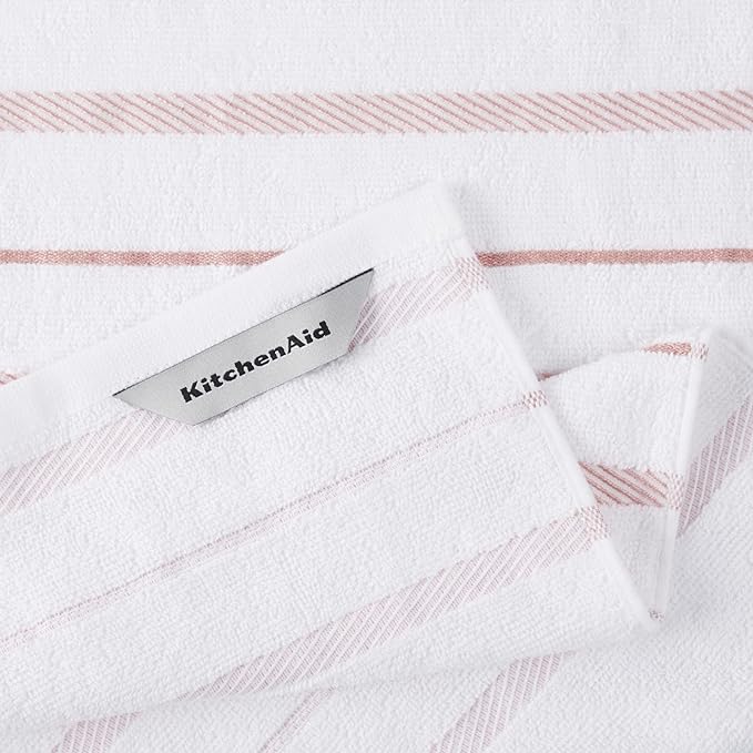 KitchenAid Albany Kitchen Towel 4-Pack Set, Dried Rose/White, 16"x26"