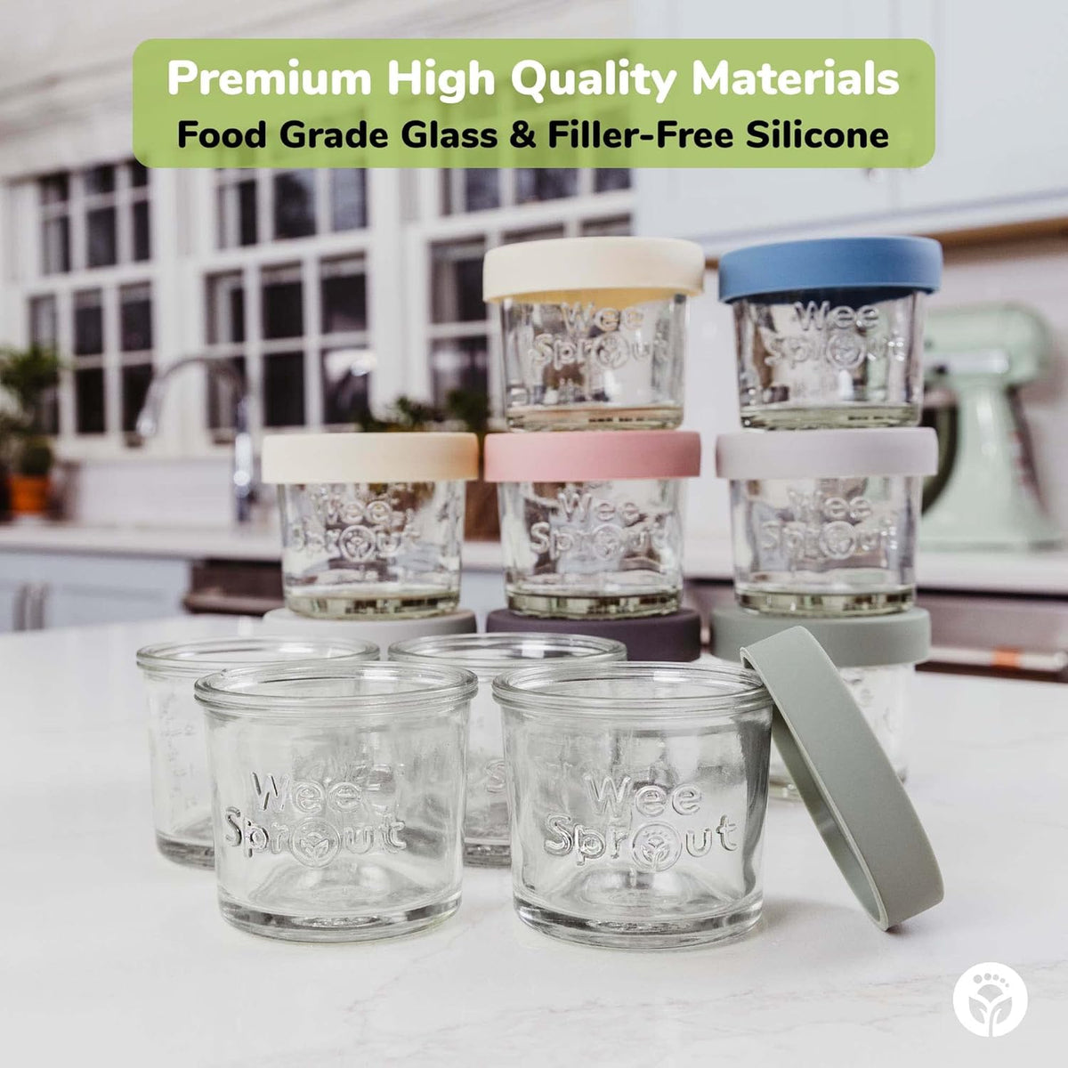 WeeSprout Glass Baby Food Storage Jars w/Lids (4 oz, 12 Pack Set) Snack, Puree, Reusable Small Containers, Breast Milk, Fridge or Freezer, Microwave & Dishwasher Safe, Essential Must Have for Infants