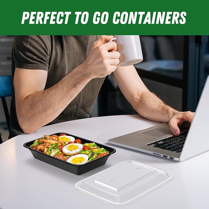 50 Pack (100-Piece) 28 oz Meal Prep Containers Reusable with Lids, Sturdy Leakproof & Food Safe, Microwave, Freezer, Dishwasher Safe Prep Containers, To Go Take Out Plastic Food Storage
