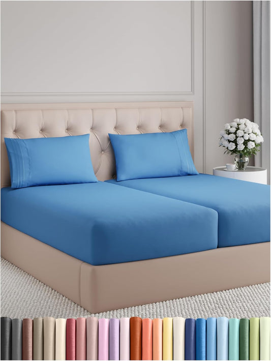 Split King Size 5 Piece Sheet Set - Comfy Breathable & Cooling Bed Sheets Set - Hotel Luxury Bedding for Women, Men, Kids, Teens, Boys & Girls - Deep Pockets and Wrinkle Free - Oeko-Tex - Royal Blue