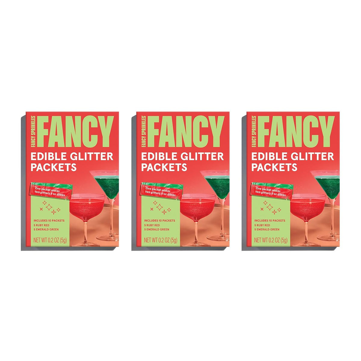 Fancy Sprinkles Mistletoe Magic Edible Glitter Packets Portable & On-The-Go for Sparkling Drinks, Champagne, Cocktails, Wine, Beer, & more. (3 Pack)