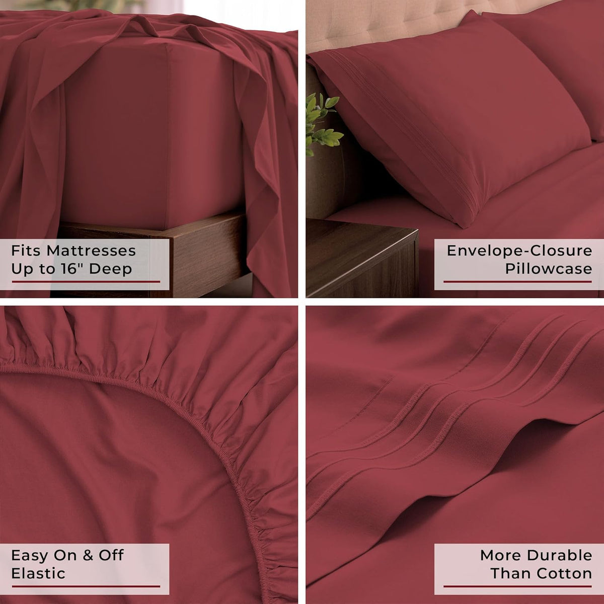 Mellanni California King Sheets Set - 4 PC Iconic Collection Bedding - Hotel Luxury, Extra Soft, Cooling Bed Sheets - Wrinkle, Fade, Stain Resistant (Cal King, Brick Red)