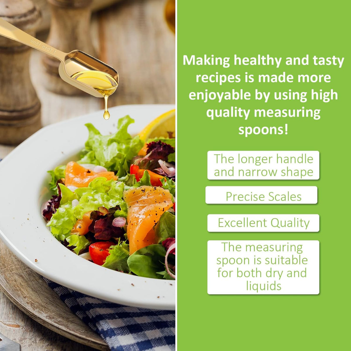 2 Pcs 3/4 Teaspoon(| 3.75 mL | 3/4 Tsp | 1/4 Tbsp | 3.75 cc | 1/8 oz) Stainless Steel Single Measuring Spoon, Long Handle Metal Measuring Spoon, Kitchen Gadgets for Cooking & Baking(Gold)