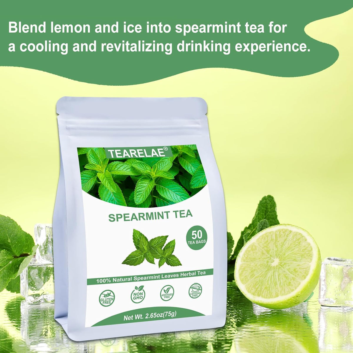 TEARELAE - Spearmint Tea - 1.5g x 50 Count - 100% Pure Spearmint Leaves - Non-GMO - Naturally Caffeine-free Herbal Tea - Support Digestion & Natural Breath Freshener