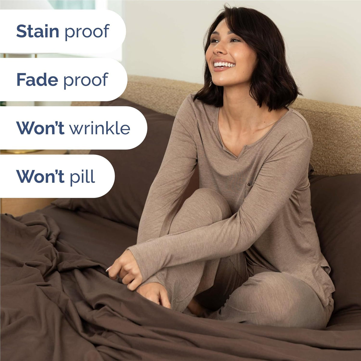 Full Size 4 Piece Sheet Set - Comfy Breathable & Cooling Bed Sheets Set - Hotel Luxury Bedding for Women, Men, Kids, Teens, Boys & Girls - Deep Pockets, Ultra-Soft and Wrinkle Free - Oeko-Tex - Brown