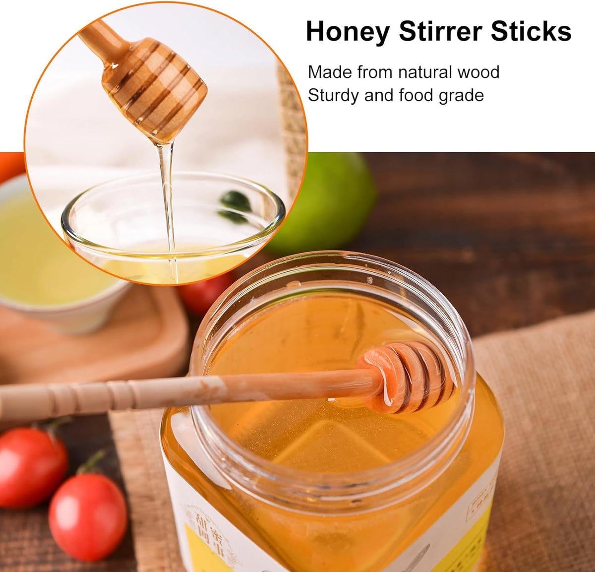 100 PCS Wooden Honey Sticks Dipper 6 Inch, Individually Wrapped Mini Honeycomb Honey Stirrer Stick For Honey Jar Dispense Drizzle Honey and Wedding Party Favors Gift