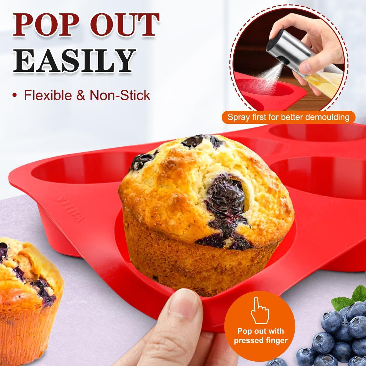 Walfos Silicone Muffin Pan - Cupcake Pans Set of 3, Including 24 Cups Mini Muffin Pans, 12 Cups Regular & 6 Cups Jumbo Muffin Pan, Pop Out Easily - BPA Free & Dishwasher Safe