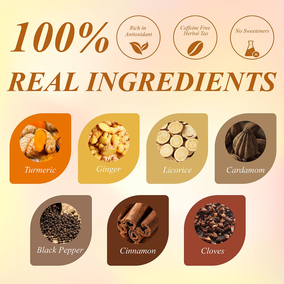 WT WEETEE Turmeric Chai Tea Bags, 2g x 100 Count, Caffeine-Free Turmeric Spiced Chai Tea, Includes Cinnamon, Licorice, Ginger Root, Cardamom, Cloves & More