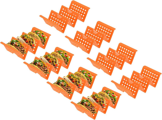 uxcell 8 Pcs Taco Holder Stand, Plastic Taco Plates Hold Up to 3 Tacos, Hollow Carved Taco Shell Holder, Dishwasher Microwave Safe, Orange