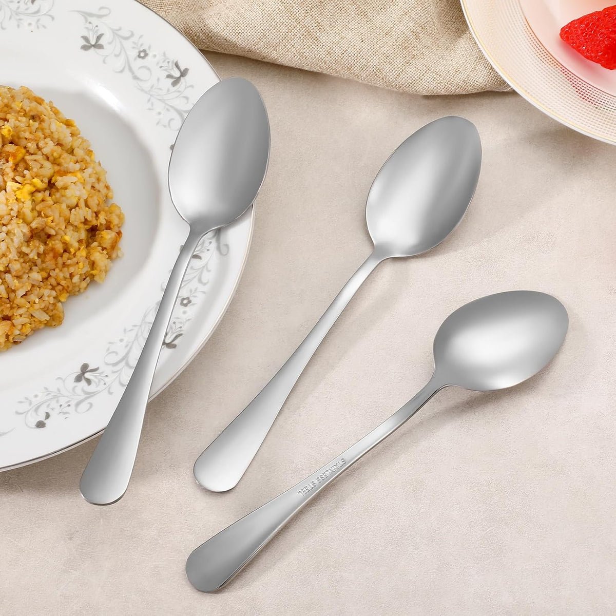 12 Pcs Dinner Spoons Set, Food-Grade Stainless Steel Large Tablespoons, Metal Cutlery Spoon, Soup Spoon, Spoons Silverware for Home, Kitchen or Restaurant, Mirror Polished, Dishwasher Safe 8 Inch