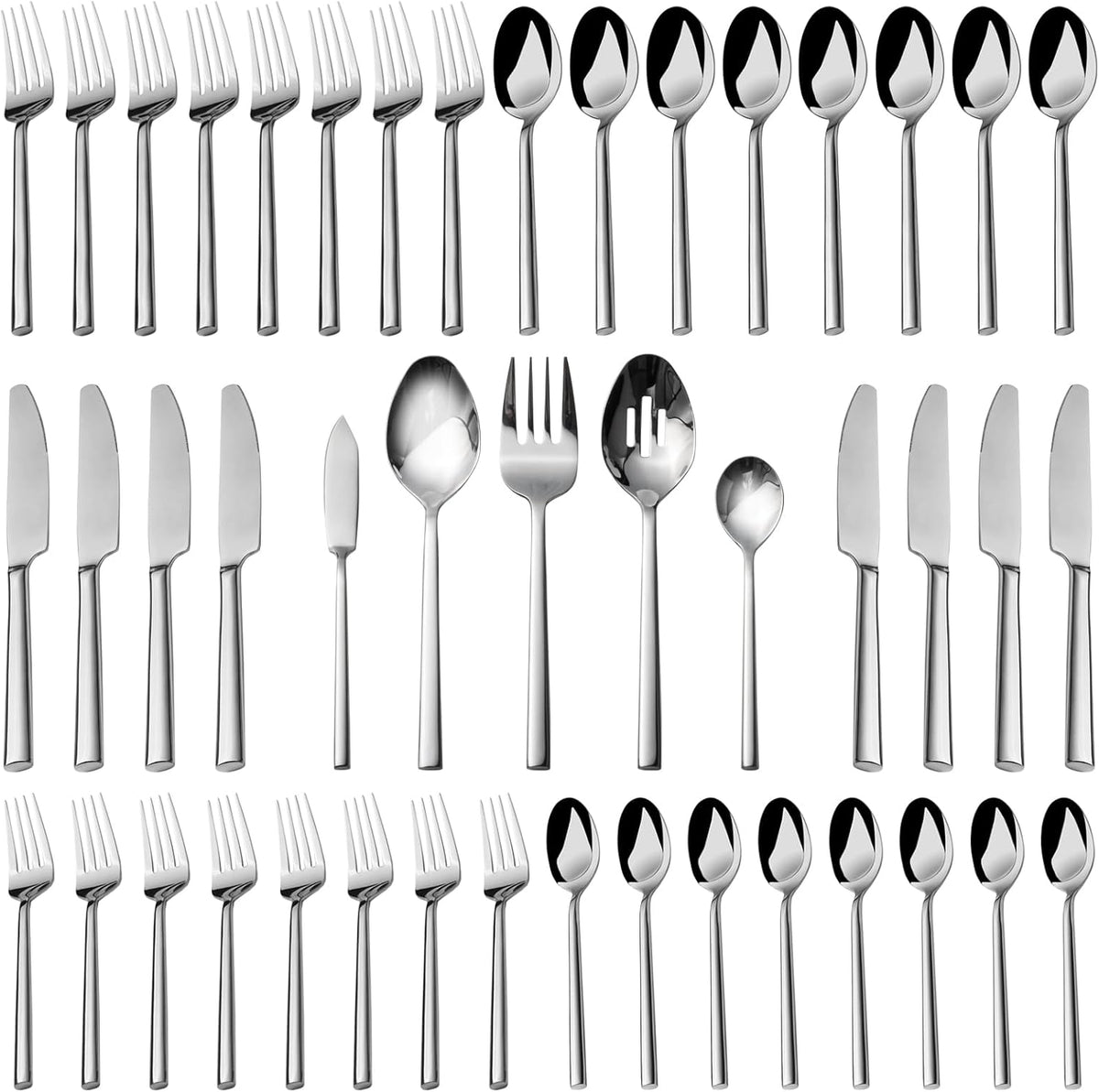 Alata Potter 45-Piece Forged Stainless Steel Flatware Set Cutlery Set,Service for 8,Silver Finish,Dishwasher Safe