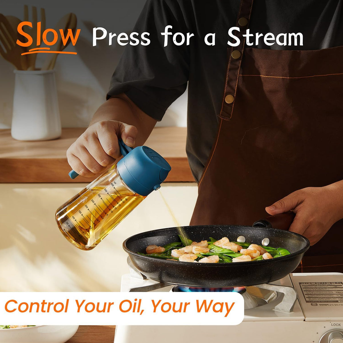 TrendPlain 16oz/470ml Glass Olive Oil Sprayer for Cooking - 2 in 1 Olive Oil Dispenser for Kitchen Gadgets, Air Fryer, Salad, and BBQ - Navy