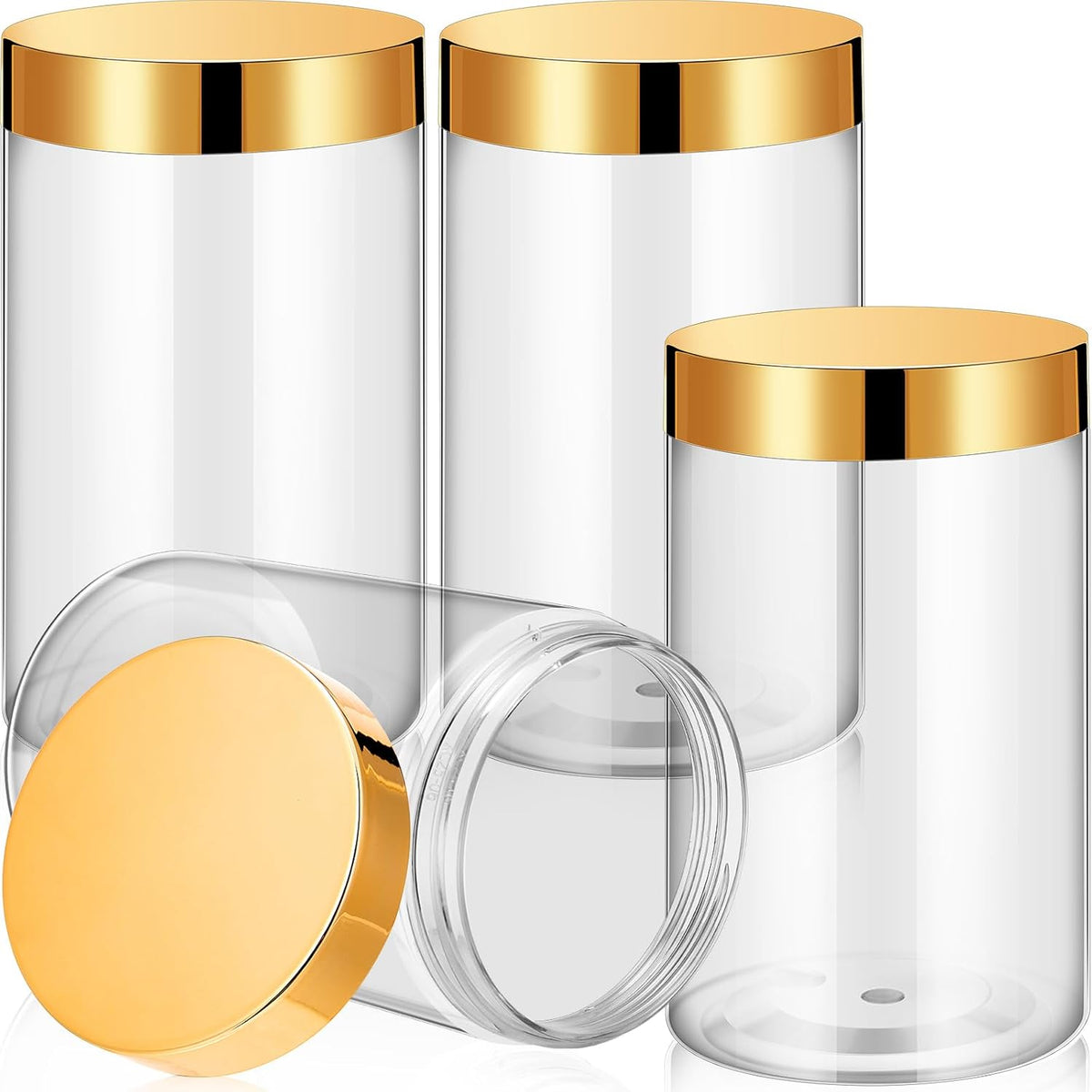 Patelai 4 Pieces Round Wide-mouth Leak Proof Plastic Container Jars with Lids for Travel Storage Makeup Beauty Products Face Creams Oils Salves Ointments DIY Making(12 Ounce,Gold)