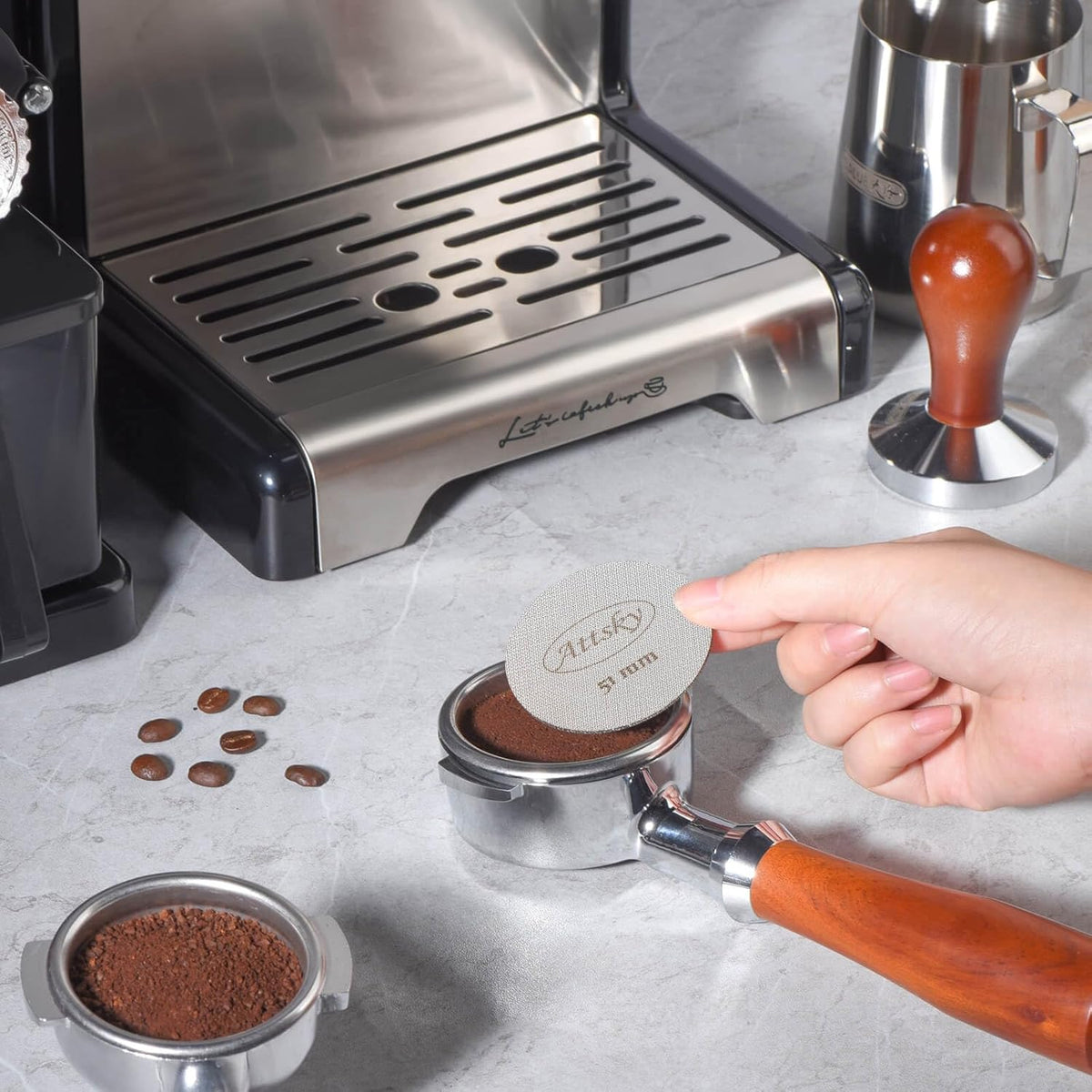 51mm Espresso Puck Screen, Espresso Filter for 51mm Portafilter Filter Basket, Reusable Espresso Screen with 1.7mm Thickness 150μm 316 Stainless Steel