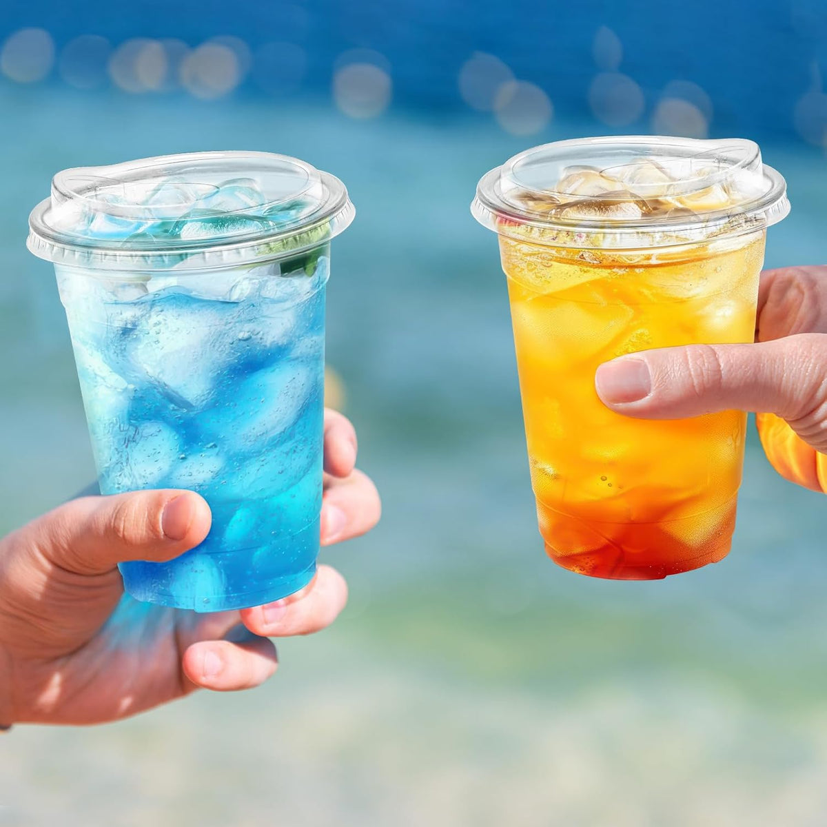 100 Pack 16 oz Clear Plastic Cups with Lids, Disposable Iced Coffee Cups with Sip Lids, Sturdy Plastic Smoothie Cups for Cold Drinks
