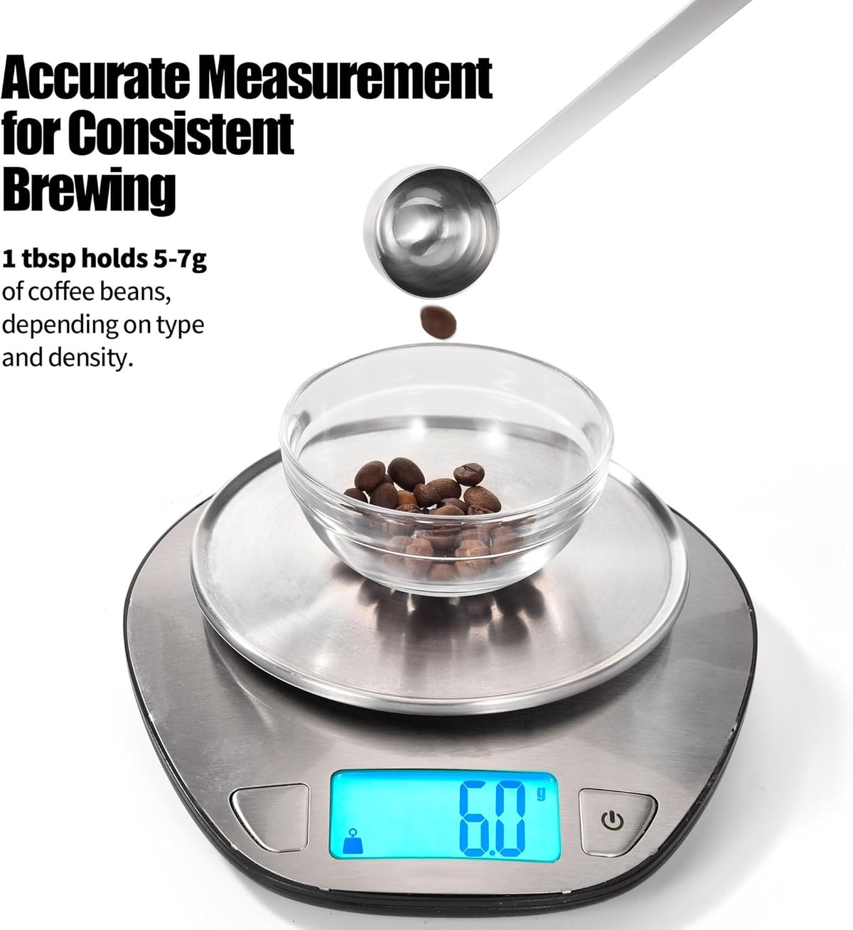 18/8 Stainless Steel Coffee Scoop, Doosu Food-Grade Metal Measuring Spoon with 8.5in Long Handle, Tablespoon Scooper for Coffee Beans, Ground Coffee, Espresso, Protein Powders, Tea, Sugar (1 Tbsp)