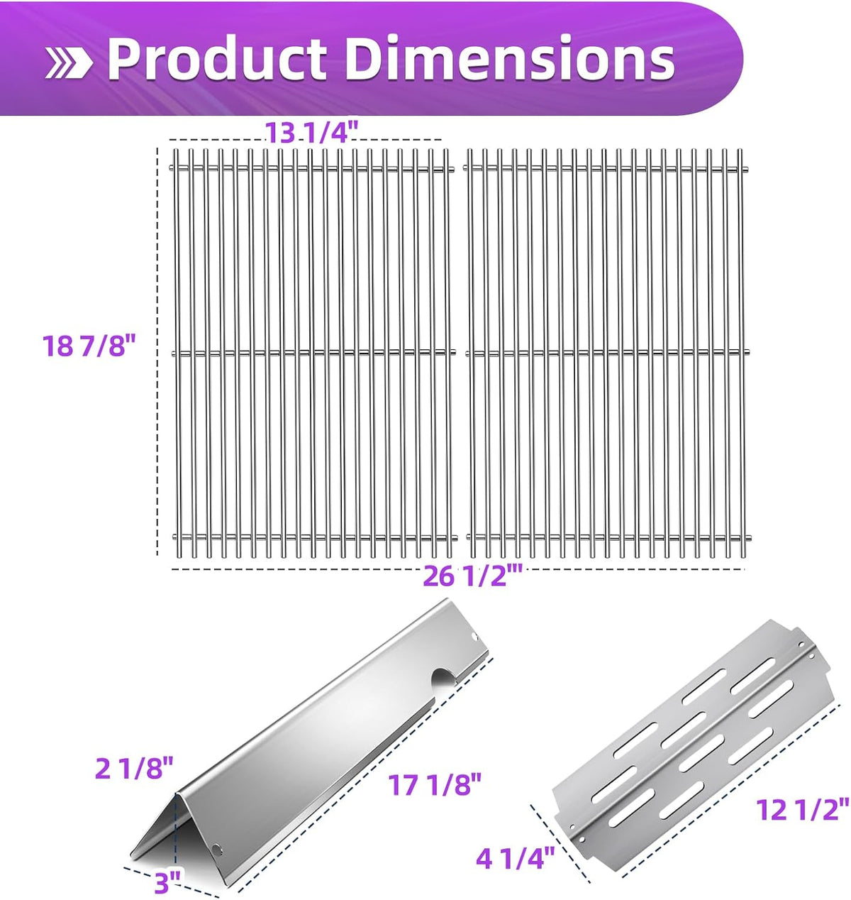 Stainless Steel 66095 Grill Grates for Weber Genesis 2 Grill Parts 66032 Flavorizer Bars 66795 Heat Deflector for Weber Genesis ii E-310 E-315 E-325 S-335 GS4 Grill Parts Replacement 18 7/8"
