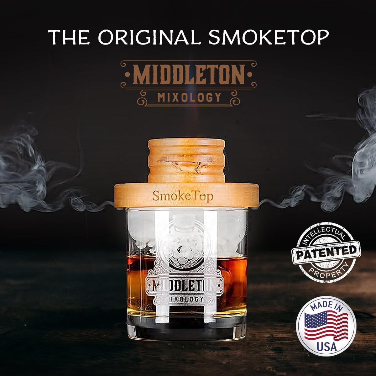 SmokeTop Cocktail Smoker Kit - Old Fashioned Chimney Drink Smoker for Cocktails, Whiskey, & Bourbon With Sample Pack Of Wood Chips - by Middleton Mixology