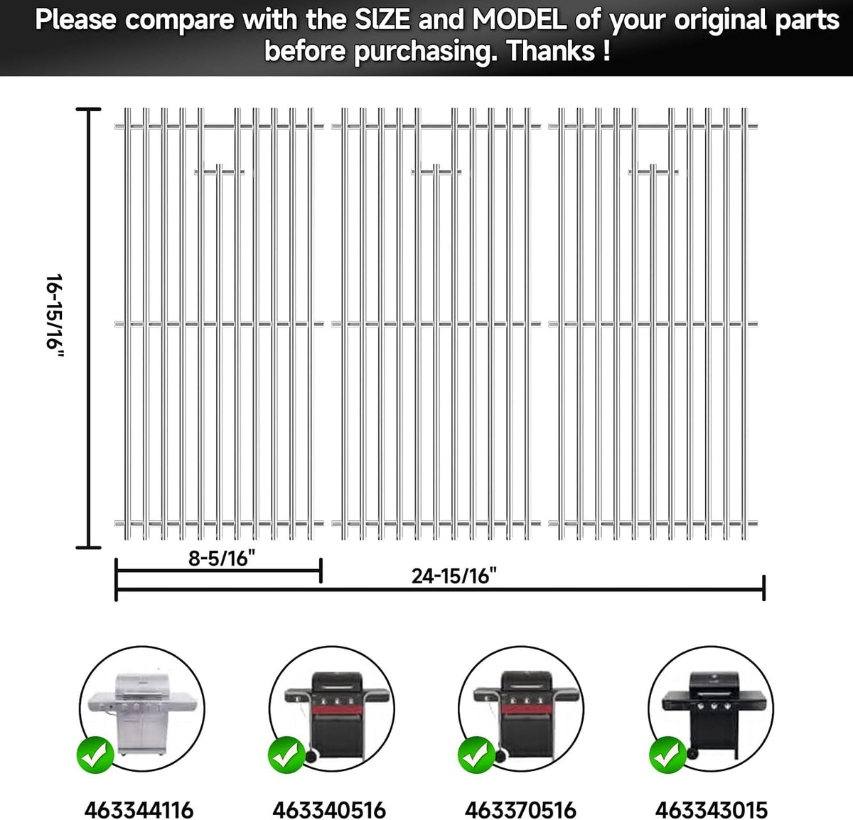 16 15/16 Inch Cooking Grates for Charbroil Advantage 463343015, 463344015, 463344116, G421-0008-W1 Advantage 3 Burner Gas 2 Coal Parts 463340516, Tru Infrared 463336016 Replacement Parts