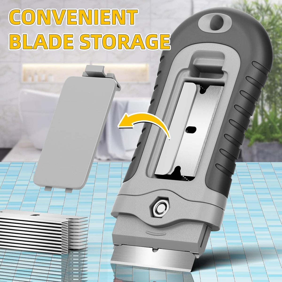 DIYSELF Razor Blade Scraper, 1 Pack Razor Scraper with 15 Razor Blades, Ergonomic Handle, Scraper for Cleaning Glass Stove Top, Windows, Razor Scraper Tool for Oven Door, Cooktop