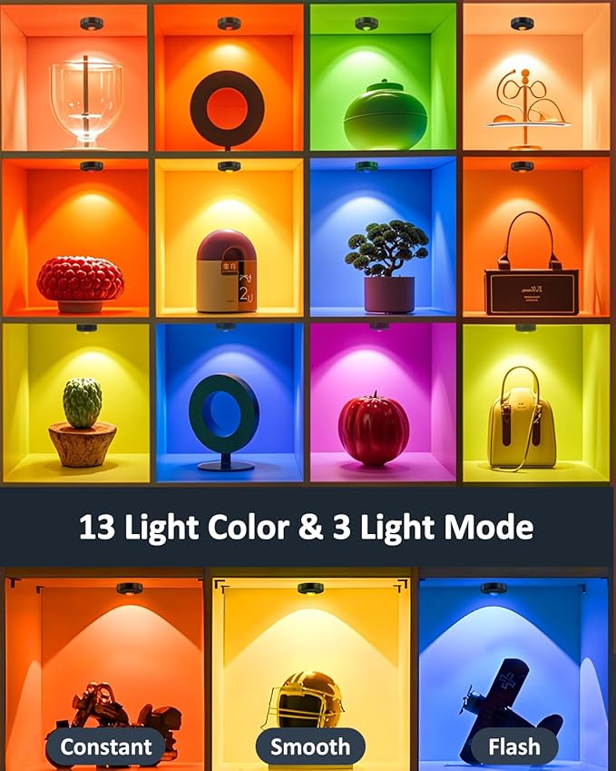 Yiliaw LED Puck Lights with Remote, Magnetic AAA Battery Operated Light, Under Cabinet Lighting, Tap Lights with Dimmer & Timmer for Kitchen, Closet, Shelf - 12 Pack, Black