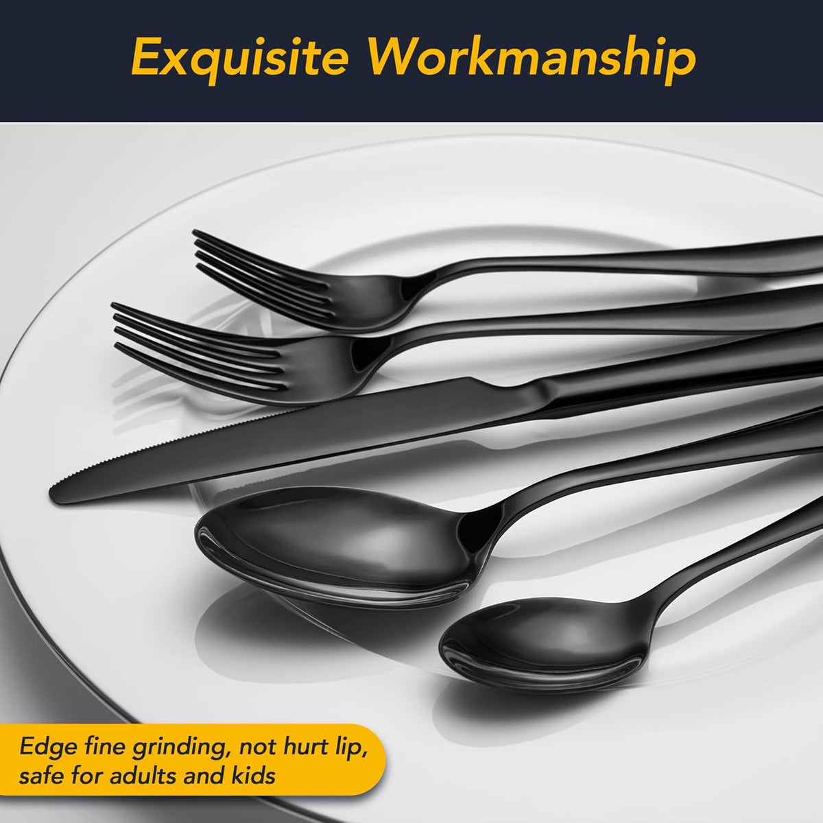 40 Piece Black Silverware Set Service for 8, EIUBUIE Premium Stainless Steel Black Cutlery Set, Mirror Polished Flatware Sets, Modern Kitchen Eating Utensils Sets Include Forks Spoons Knives