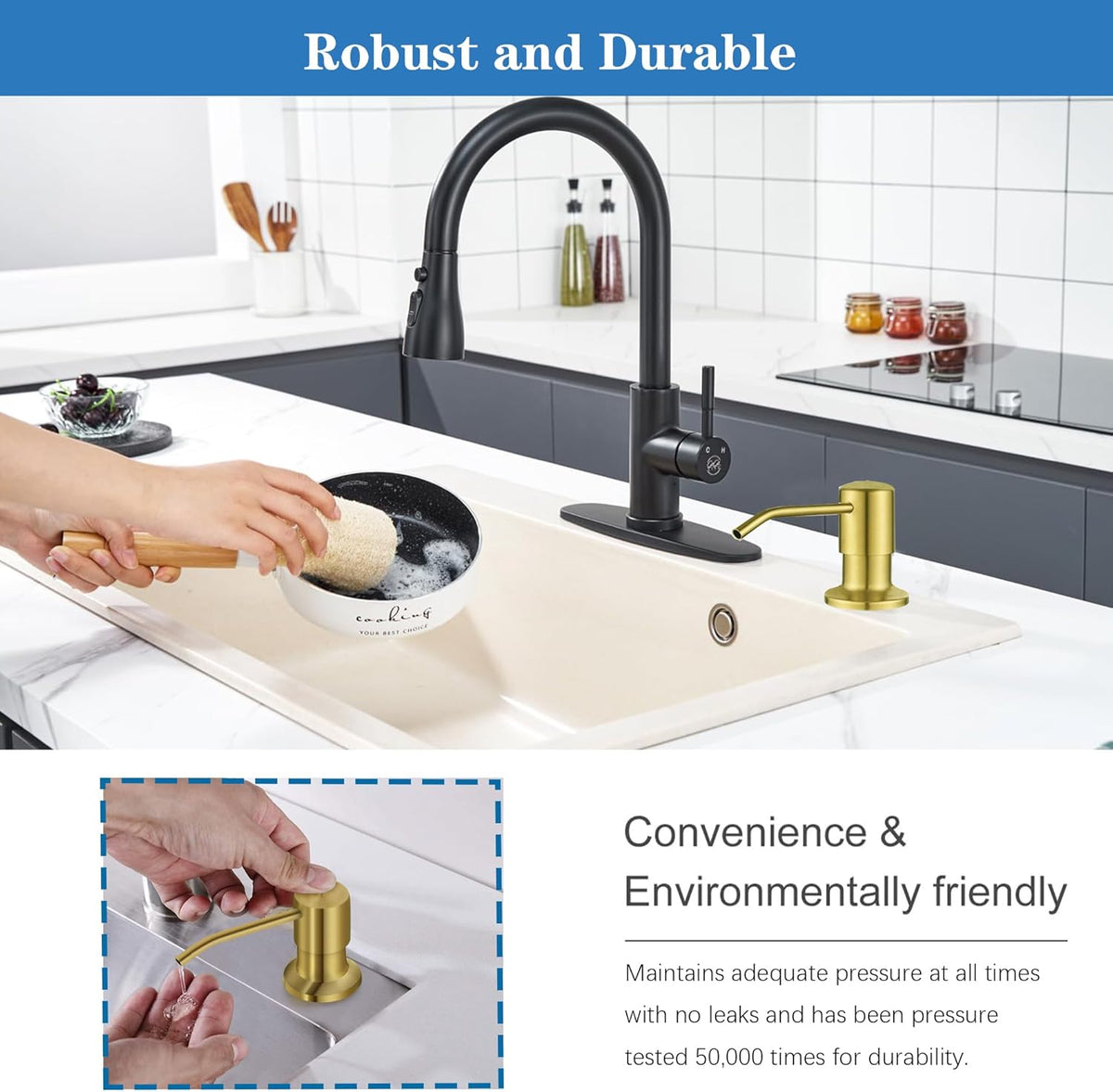 Soap Dispenser for Kitchen Dish Sink Built in Soap Dispenser Pump Gold with 47" Extension Tube Kit